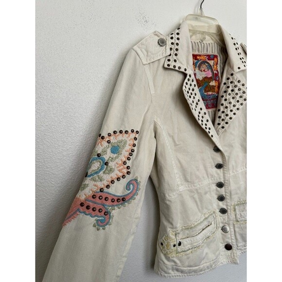 Johnny Was Biya Blazer Studded Embroidered White Y2k Bohemian Women's Size Small - Picture 8 of 16